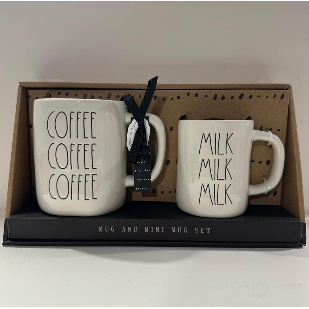 NIB Rae Dunn “Coffee Coffee Coffee” and mini “Milk milk milk” Mug Set